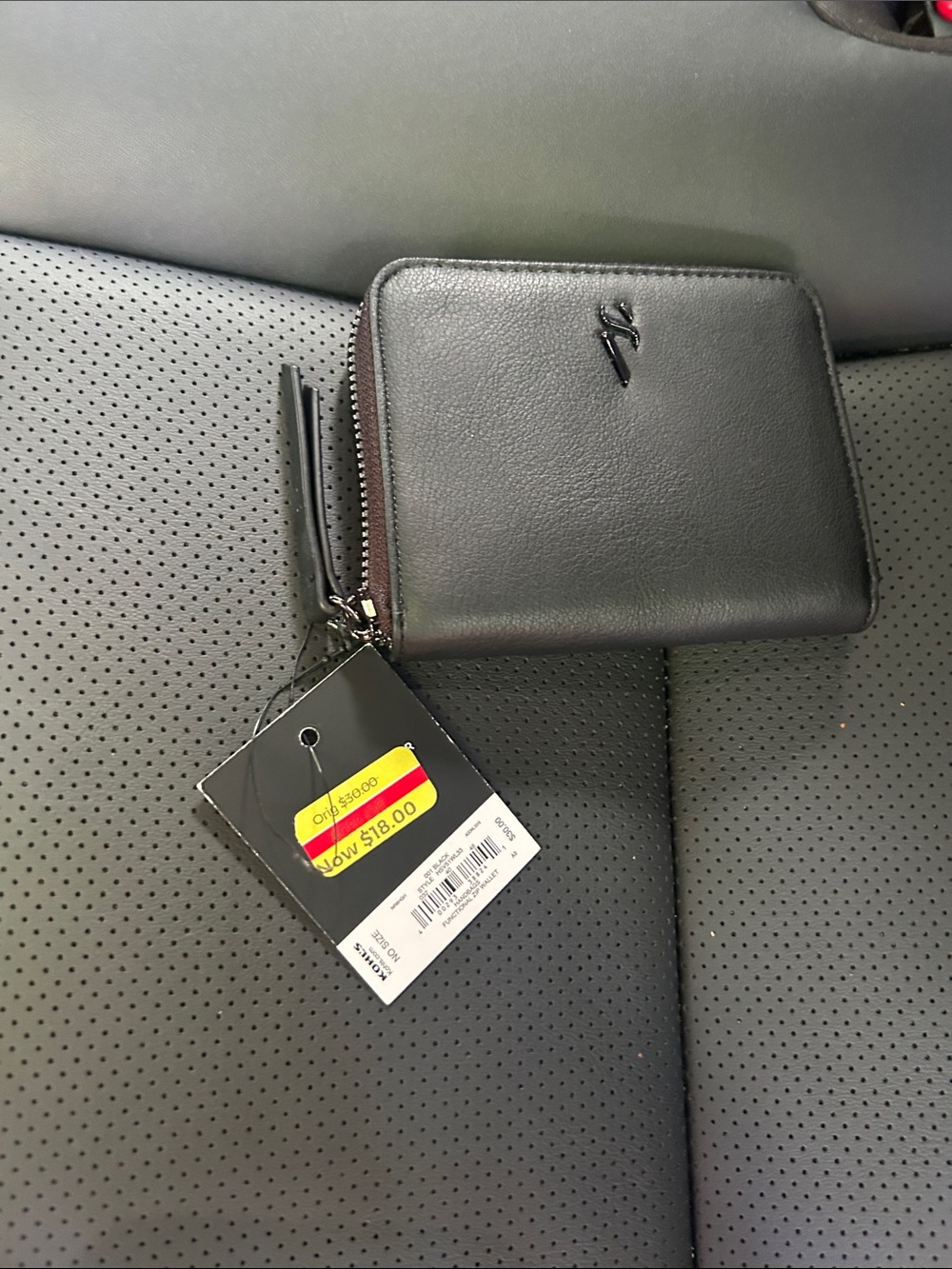 Black Leather Zip Wallet with Logo
